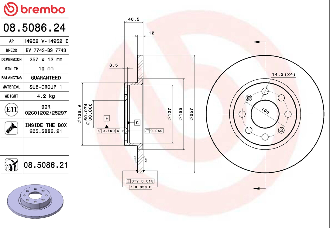 Dischi Freno BREMBO, Fiat - immagine 2